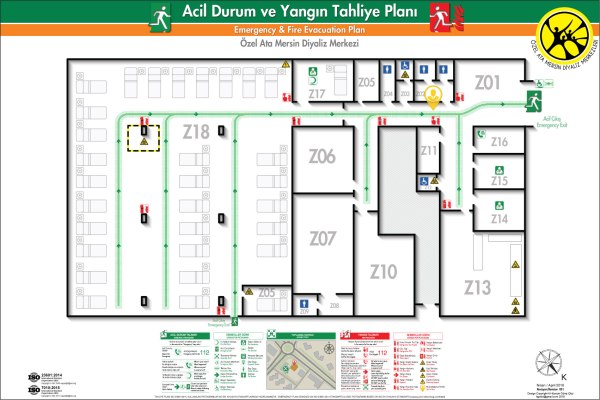 Diyaliz Merkezi Hastane Medikal İşyerleri ISO 23601 Acil Durum ve Yangın Tahliye Kat Planı Örnekleri Acil Durum Planı