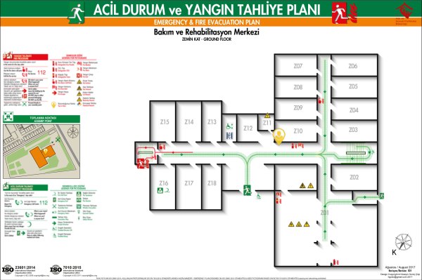 Engelli Bakım Medikal İşyerleri ISO 23601 Acil Durum ve Yangın Tahliye Kat Planı Örnekleri Acil Durum Planı