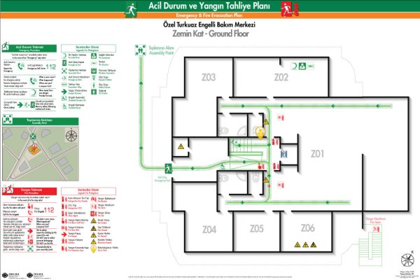 Engelli Bakım Medikal İşyerleri ISO 23601 Acil Durum ve Yangın Tahliye Kat Planı Örnekleri Acil Durum Planı