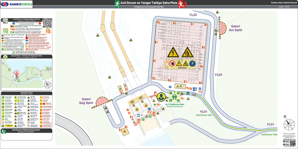 Şalt Sahası ve Santral Binası Saha Tahliye Planı
HES ISO 23601 Acil Durum ve Yangın Tahliye Planı,
Acil Durum Eylem Planı,
Tahliye Krokisi,
Animated Risk Haritası