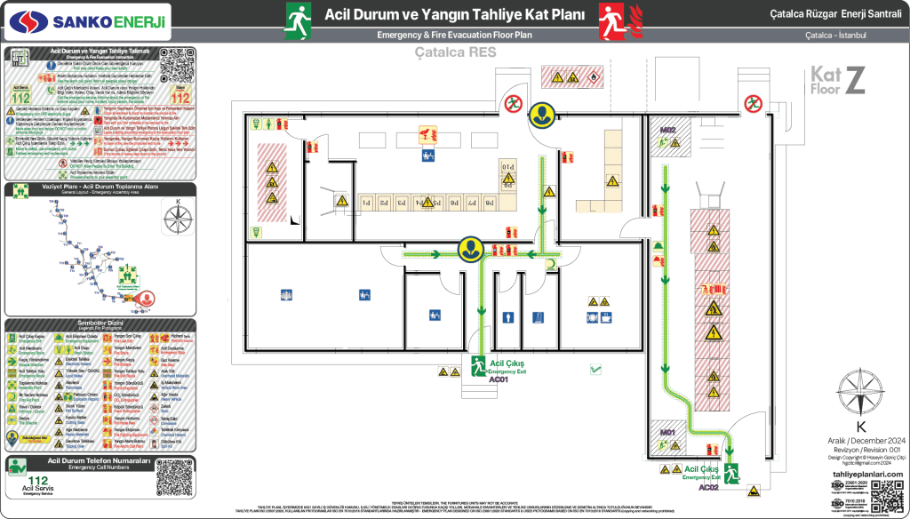 RES Ruzgar Elektrik Santrali ISO 23601 Acil Durum ve Yangın Tahliye Kat Planı 