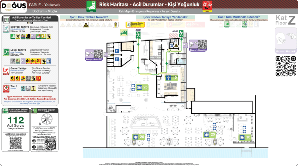 ISO 23601 Acil Durum ve Yangın Tahliye Planı,
Tahliye Krokisi,
Acil Durum Müdahale Prosedürleri Panosu,
ISO 7010 Uyarı Levhaları ve 16069 Acil Durum Yönlendirmeleri,
ISO 7010 Safety Signs; 16069 Emergency Way Guidance,