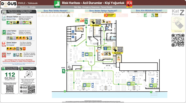 ISO 23601 Acil Durum ve Yangın Tahliye Planı,
Tahliye Krokisi,
Acil Durum Müdahale Prosedürleri Panosu,
ISO 7010 Uyarı Levhaları ve 16069 Acil Durum Yönlendirmeleri,
ISO 7010 Safety Signs; 16069 Emergency Way Guidance,