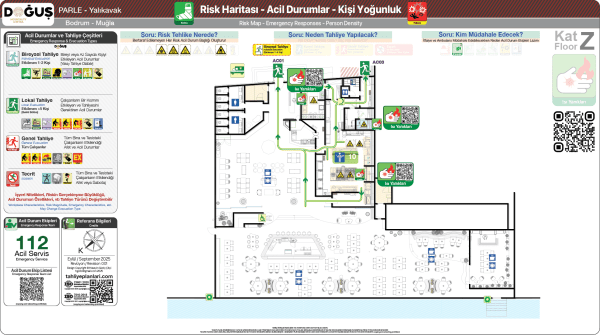 ISO 23601 Acil Durum ve Yangın Tahliye Planı,
Tahliye Krokisi,
Acil Durum Müdahale Prosedürleri Panosu,
ISO 7010 Uyarı Levhaları ve 16069 Acil Durum Yönlendirmeleri,
ISO 7010 Safety Signs; 16069 Emergency Way Guidance,