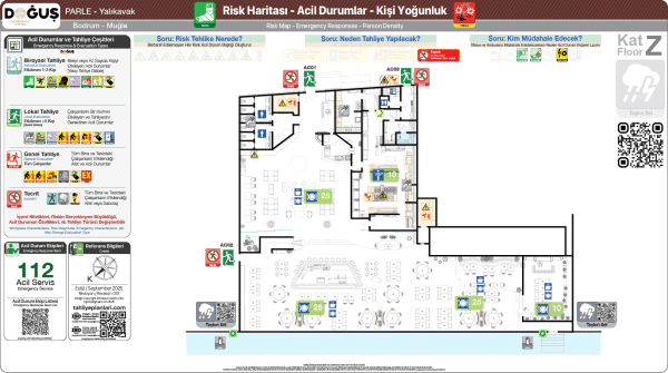 ISO 23601 Acil Durum ve Yangın Tahliye Planı,
Tahliye Krokisi,
Acil Durum Müdahale Prosedürleri Panosu,
ISO 7010 Uyarı Levhaları ve 16069 Acil Durum Yönlendirmeleri,
ISO 7010 Safety Signs; 16069 Emergency Way Guidance,