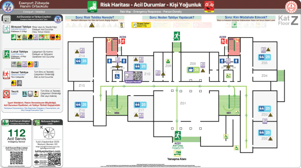 ISO 23601 Acil Durum ve Yangın Tahliye Planı,
Tahliye Krokisi,
Acil Durum Müdahale Prosedürleri Panosu,
ISO 7010 Uyarı Levhaları ve 16069 Acil Durum Yönlendirmeleri,
ISO 7010 Safety Signs; 16069 Emergency Way Guidance,