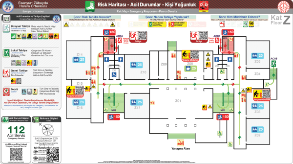 ISO 23601 Acil Durum ve Yangın Tahliye Planı,
Tahliye Krokisi,
Acil Durum Müdahale Prosedürleri Panosu,
ISO 7010 Uyarı Levhaları ve 16069 Acil Durum Yönlendirmeleri,
ISO 7010 Safety Signs; 16069 Emergency Way Guidance,