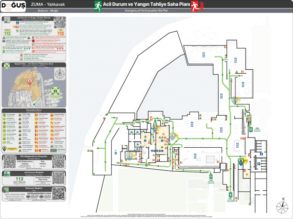 ISO 23601 Acil Durum ve Yangın Tahliye Planı,
Tahliye Krokisi,
Acil Durum Müdahale Prosedürleri Panosu,
ISO 7010 Uyarı Levhaları ve 16069 Acil Durum Yönlendirmeleri,
ISO 7010 Safety Signs; 16069 Emergency Way Guidance,