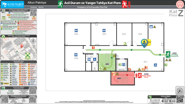 Kurs Merkezi Acil Durum ve Yangın Tahliye Planı
ISO 23601 Acil Durum ve Yangın Tahliye Planı,
Tahliye Krokisi,
Acil Durum Müdahale Prosedürleri Panosu,
ISO 7010 Uyarı Levhaları ve 16069 Acil Durum Yönlendirmeleri,
ISO 7010 Safety Signs; 16069 Emergency Way Guidance,