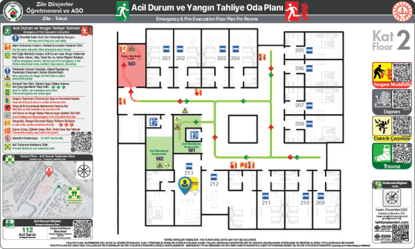 Öğretmenevi Konaklama Oda Kapı Arkası ISO 23601 Acil Durum ve Yangın Tahliye Kat Planı
ISO 23601 Acil Durum ve Yangın Tahliye Planı
Tahliye Planı Örnekleri 
Tahliye Krokisi Örnekleri