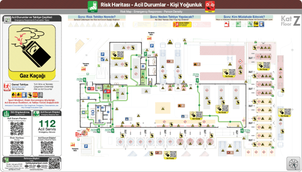 Gaz Kaçağı Risk Noktaları ve Talimat Asma Yerleri ISO 23601 Acil Durum ve Yangın Tahliye Planı