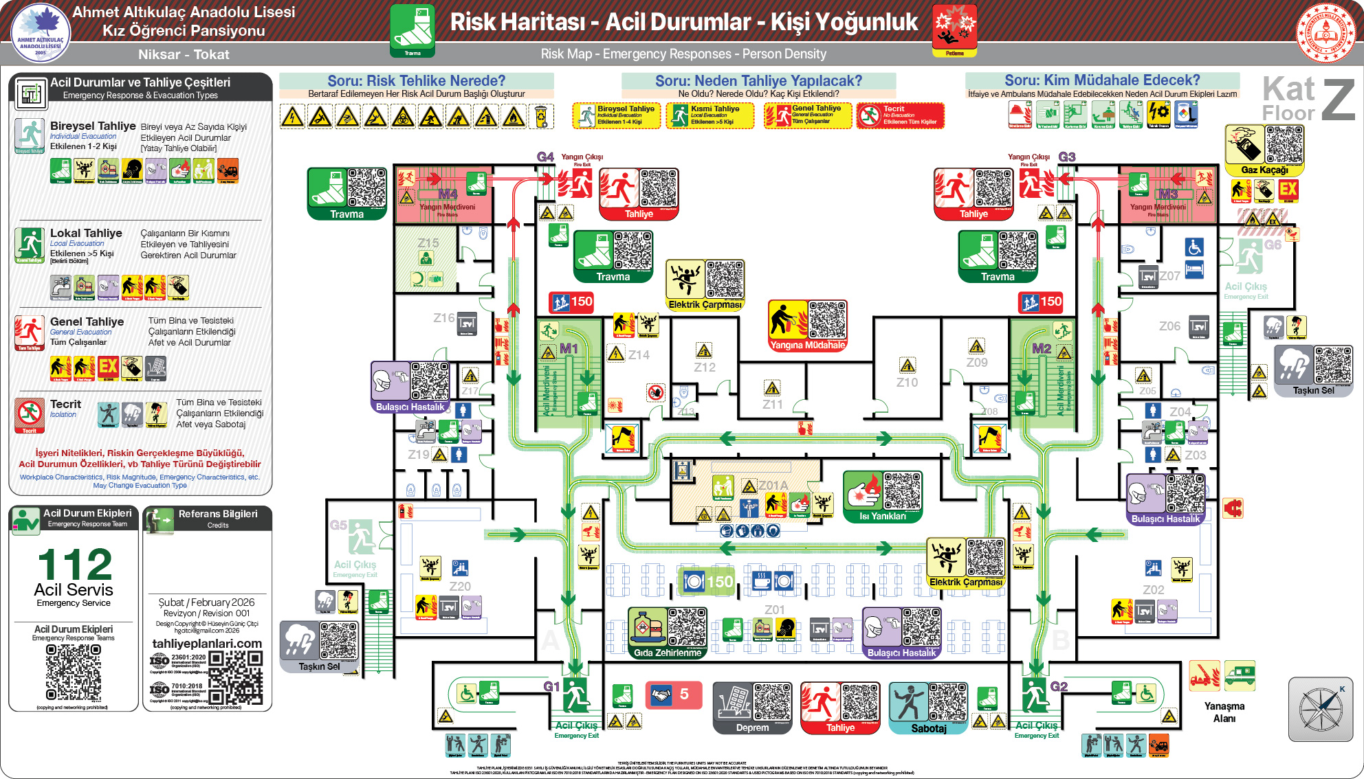 Risk Haritası ISO 23601 Acil Durum ve Yangın Tahliye Kat Planı