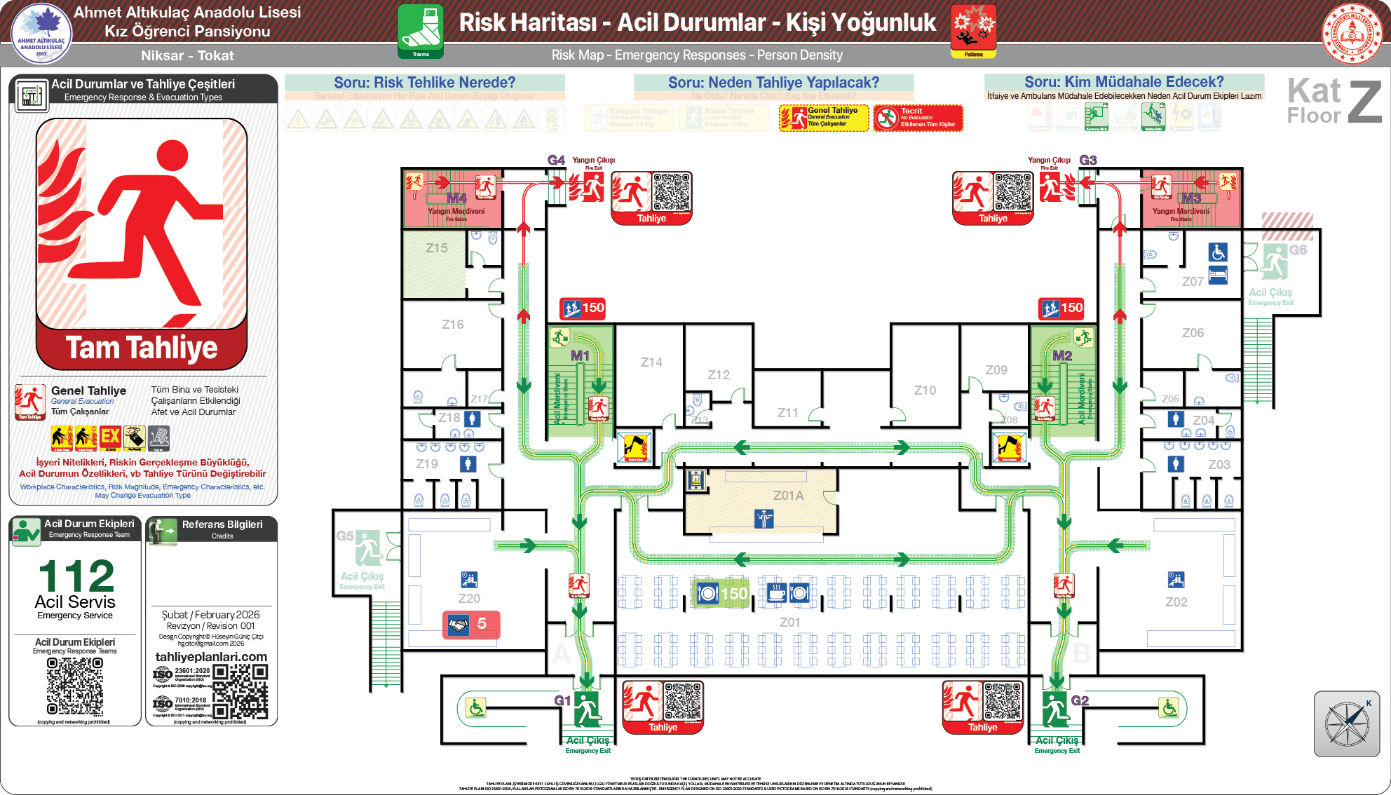 Risk Haritası ISO 23601 Acil Durum ve Yangın Tahliye Kat Planı