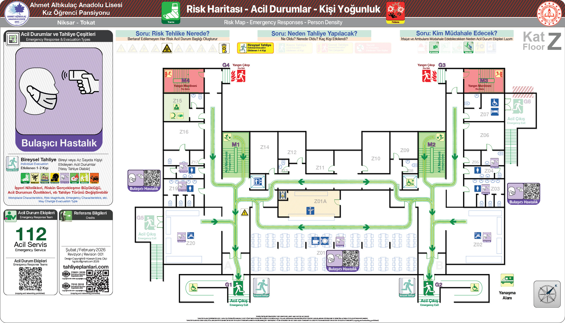 Risk Haritası ISO 23601 Acil Durum ve Yangın Tahliye Kat Planı