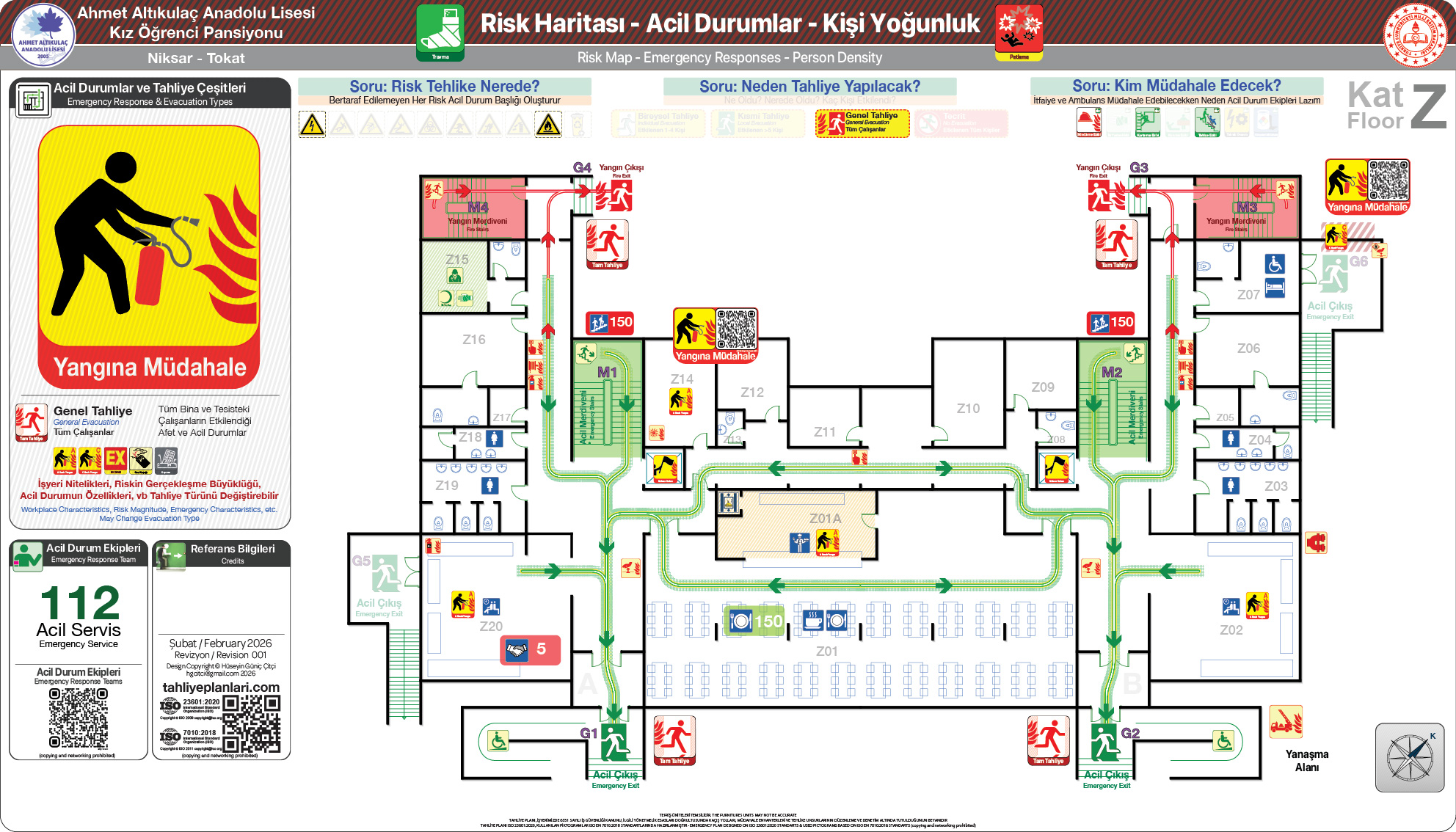 Risk Haritası ISO 23601 Acil Durum ve Yangın Tahliye Kat Planı