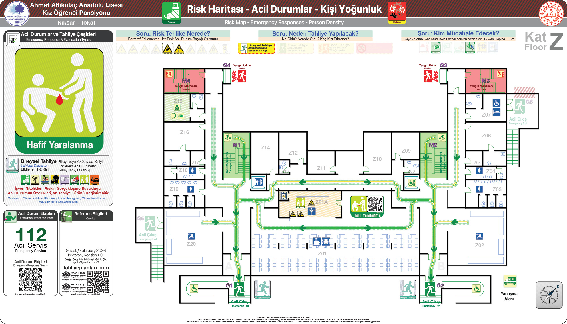 Risk Haritası ISO 23601 Acil Durum ve Yangın Tahliye Kat Planı
