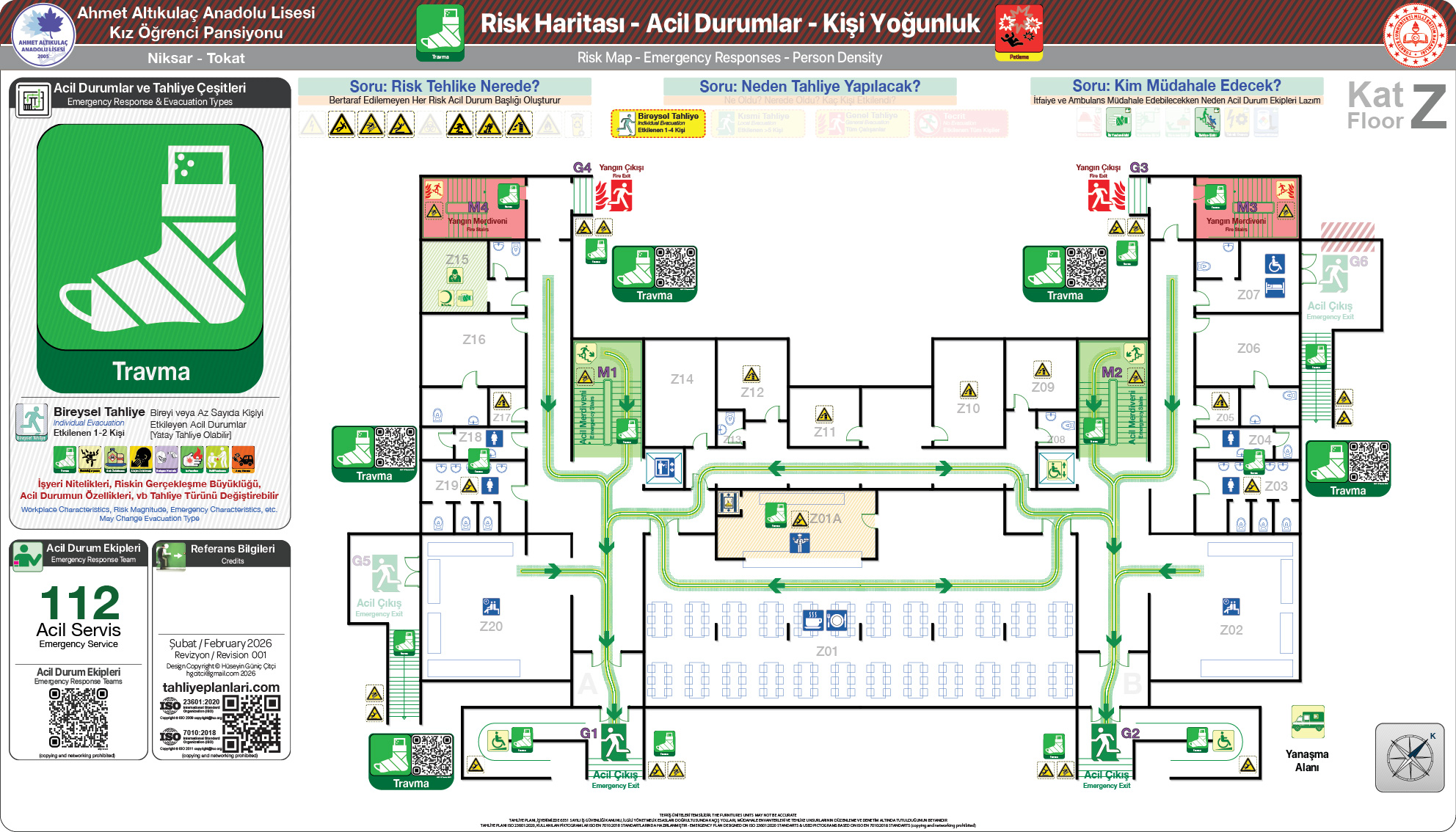 Risk Haritası ISO 23601 Acil Durum ve Yangın Tahliye Kat Planı