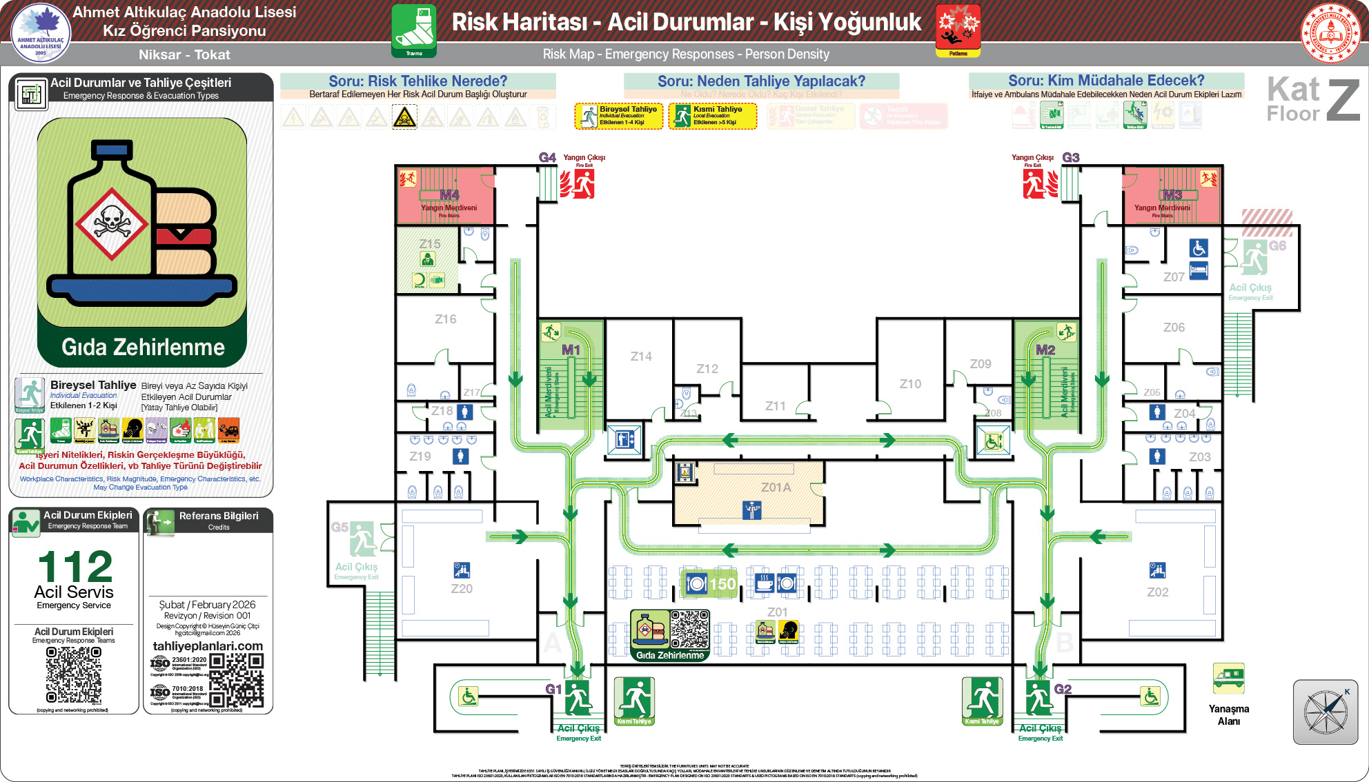 Risk Haritası ISO 23601 Acil Durum ve Yangın Tahliye Kat Planı