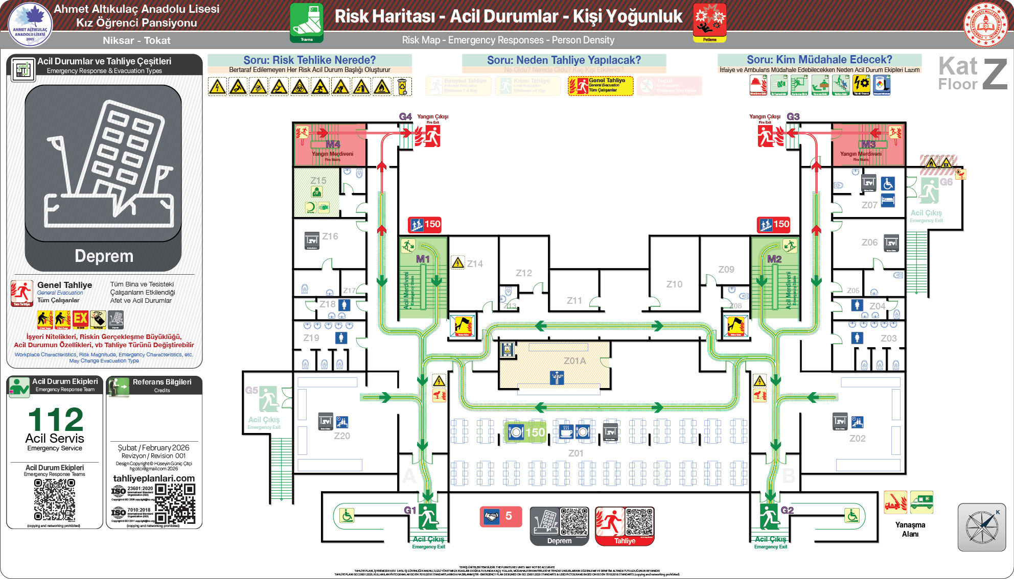 Risk Haritası ISO 23601 Acil Durum ve Yangın Tahliye Kat Planı