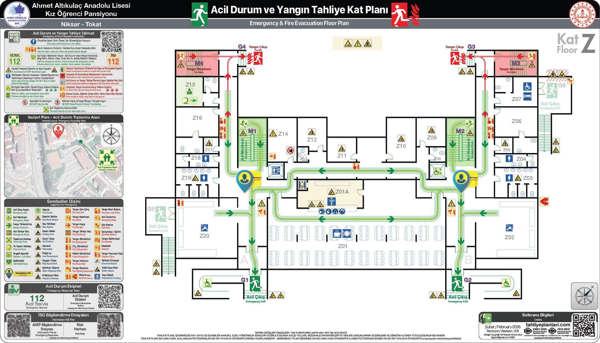 Risk Haritası ISO 23601 Acil Durum ve Yangın Tahliye Kat Planı