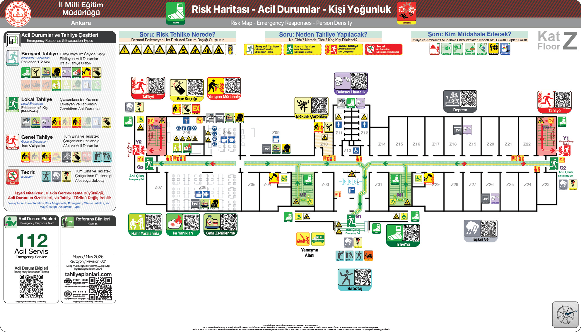 Risk Haritası ISO 23601 Acil Durum ve Yangın Tahliye Kat Planı