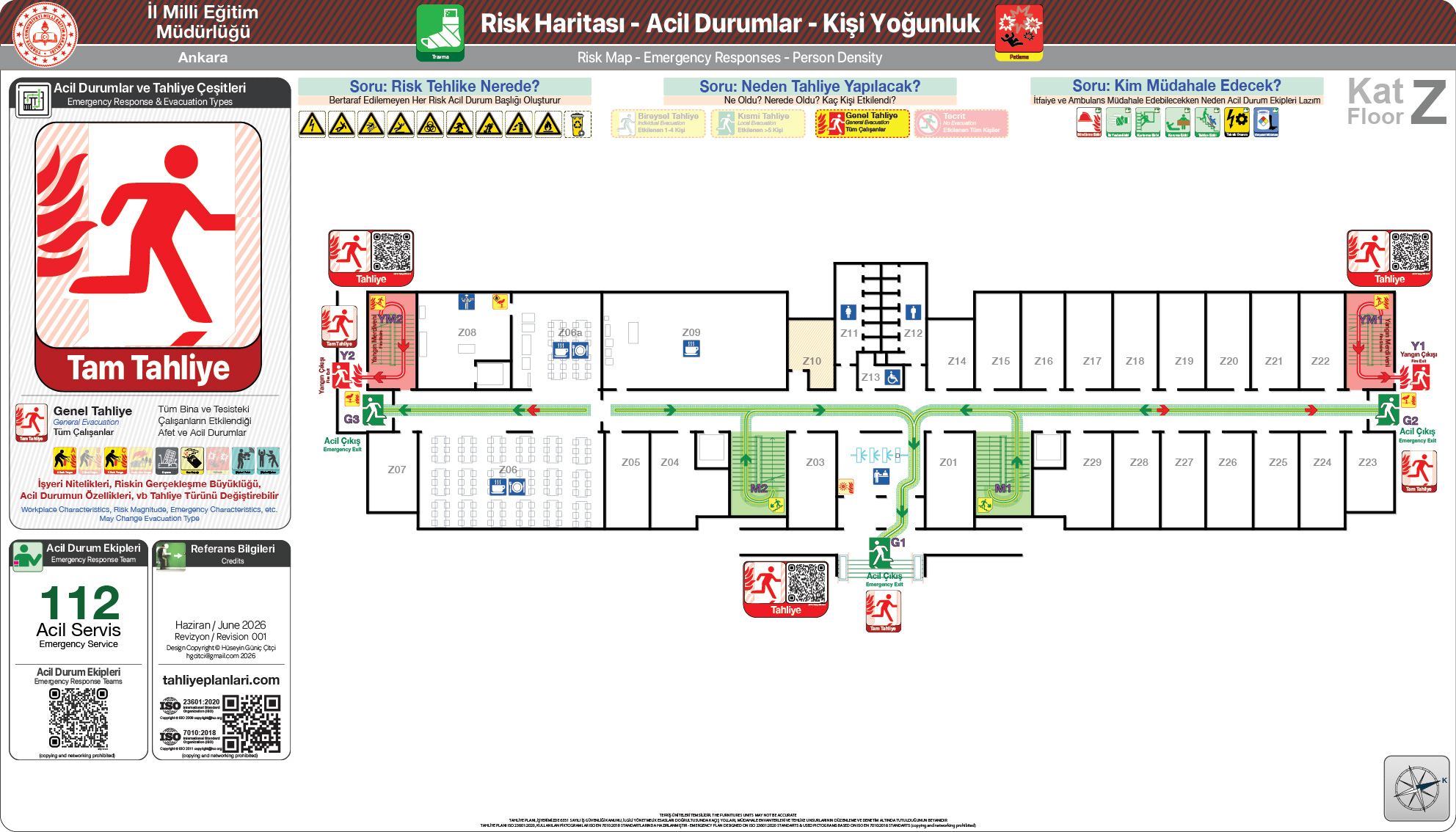 Risk Haritası ISO 23601 Acil Durum ve Yangın Tahliye Kat Planı Genel Tahliye Senaryosu
