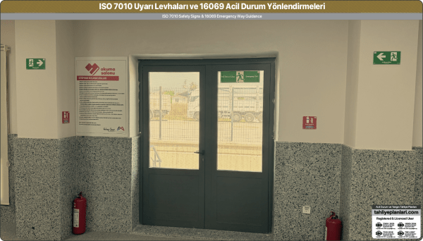 ISO 7010 Acil Durum ve Yangın Uyarı Levhaları Örnek Uygulama Acil Çıkış Kapısı 