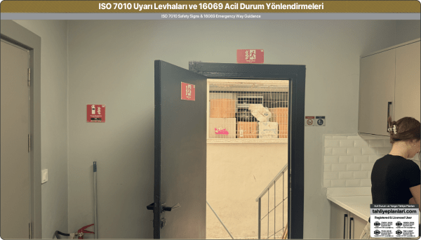 ISO 7010 Acil Durum ve Yangın Uyarı Levhaları Örnek Uygulama Yangın Çıkış Kapısı 
