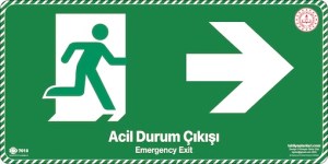 ISO 7010 Acil Durum Kacis Yonlendirme Uyari Levhasi Dekota 12x25cm